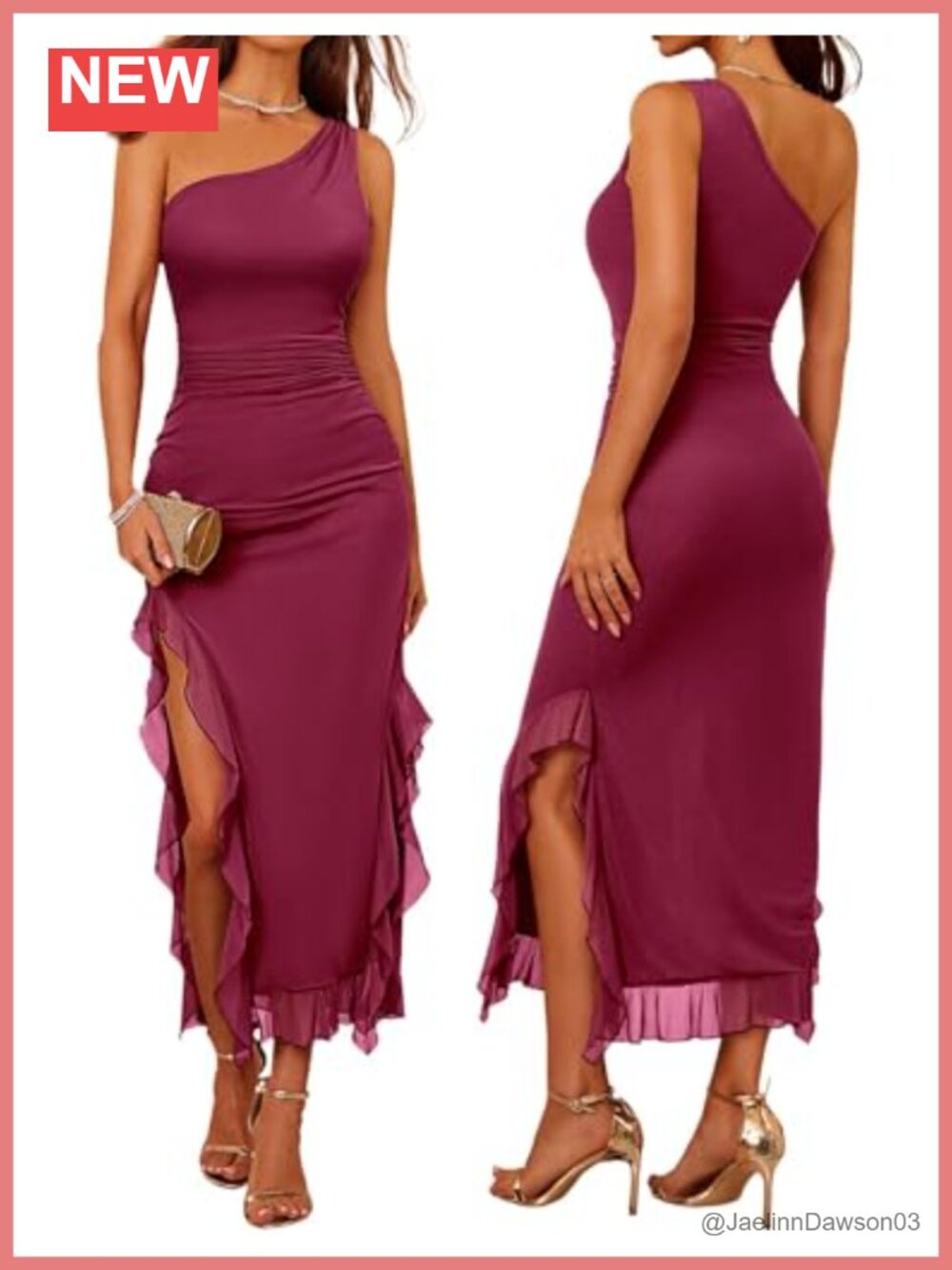 Formal One Shoulder Mesh Ruched Bodycon Maxi Ruffle Slit Dress